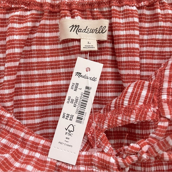 NWT Madewell Women's Omaha Peplum Gingham Tiered Keyhole Top - Picture 6 of 8